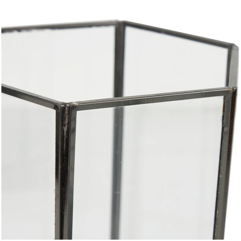 CosmoLiving by Cosmopolitan Clear Metal Hexagon Shaped Geometric Indoor Outdoor Candle Lantern with Clear Glass (Set of 3)