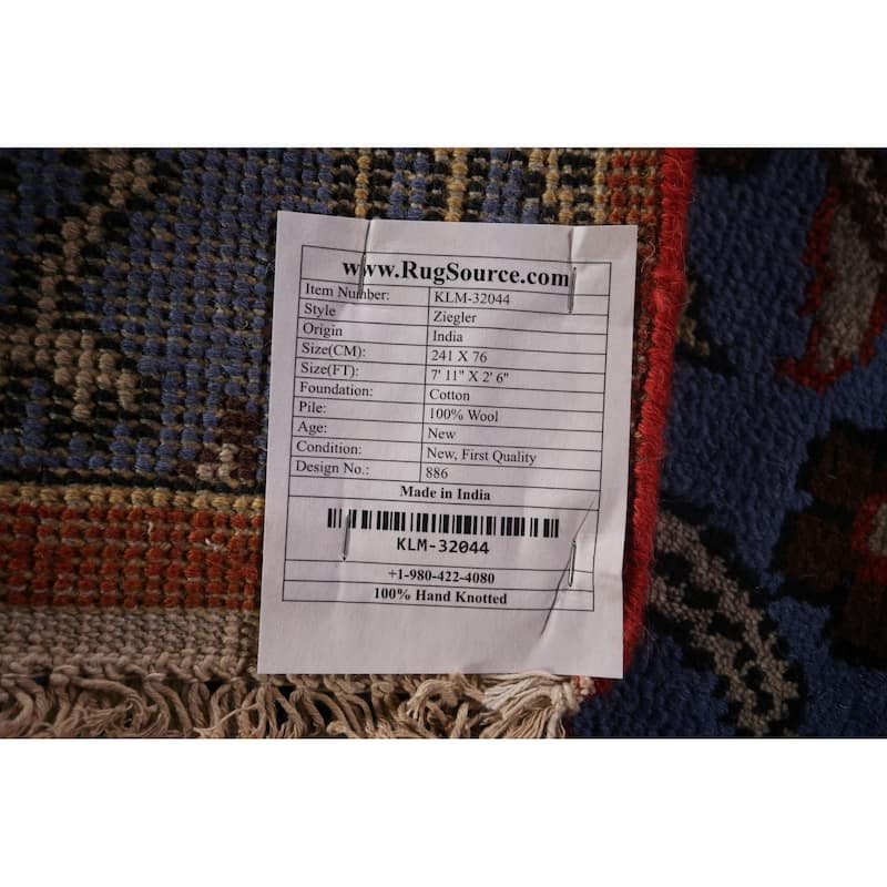 Animals Blue Design Ziegler Indian Runner Rug Handmade Wool Carpet - 2'6"x 7'11"