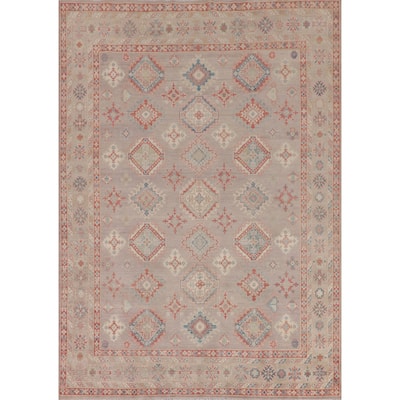Geometric Kazak Oriental Area Rug Hand-Knotted Home Decor Wool Carpet - 8'1" x 9'10"