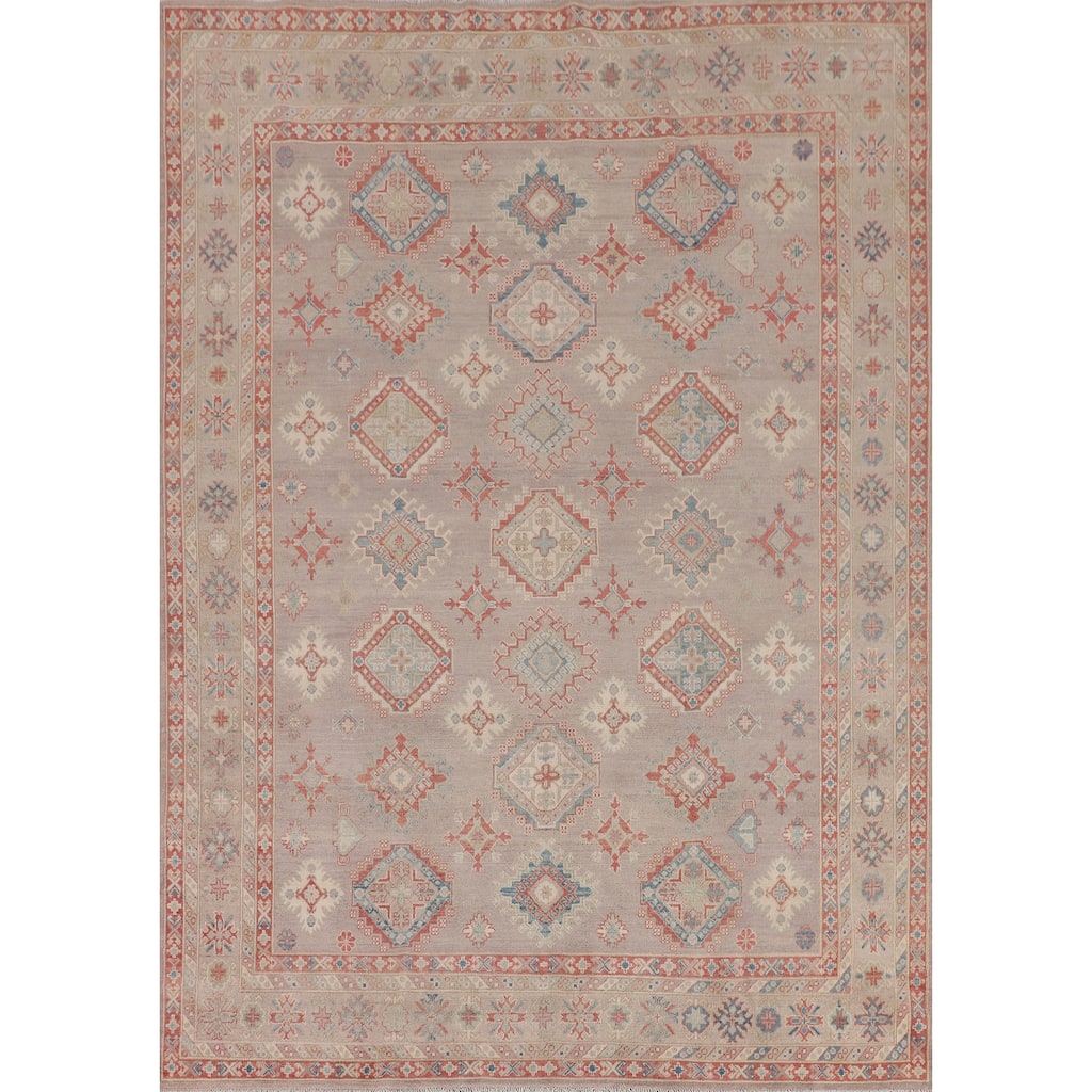 Geometric Kazak Oriental Area Rug Hand-Knotted Home Decor Wool Carpet - 8'1" x 9'10"