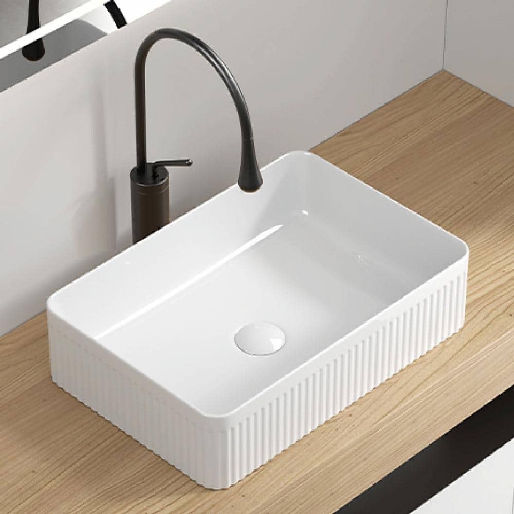 Vessel Sink Rectangular - White Porcelain Ceramic Above-Counter Modern Bathroom Vanity Sink