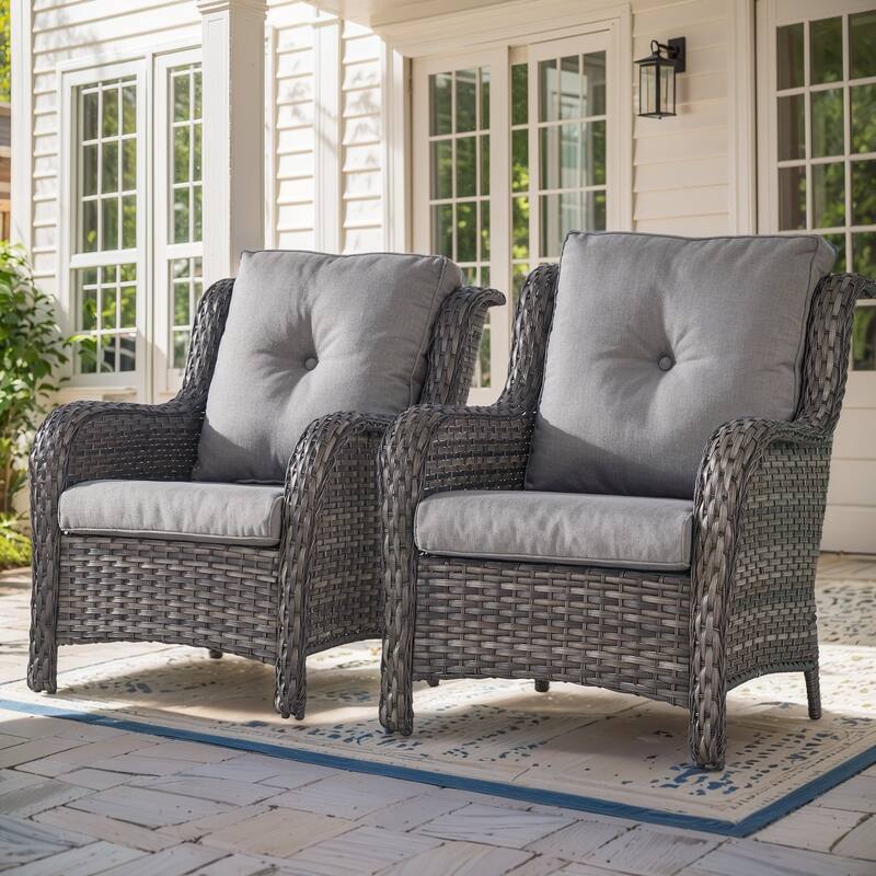 Outdoor Arm Chair with Cushion Rattan Chair - Grey Rattan - Grey Cushion - 2PCS - Patio Chair