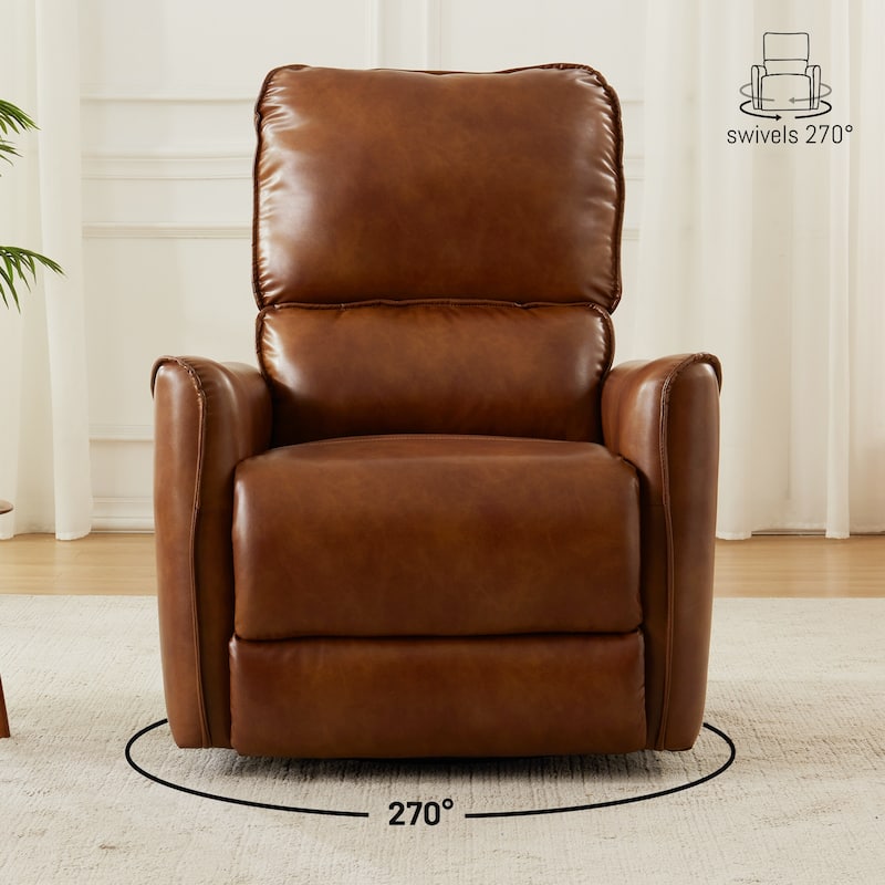 Brown Color Air Leather Electric Recliner Chair With Rocker And Swivel