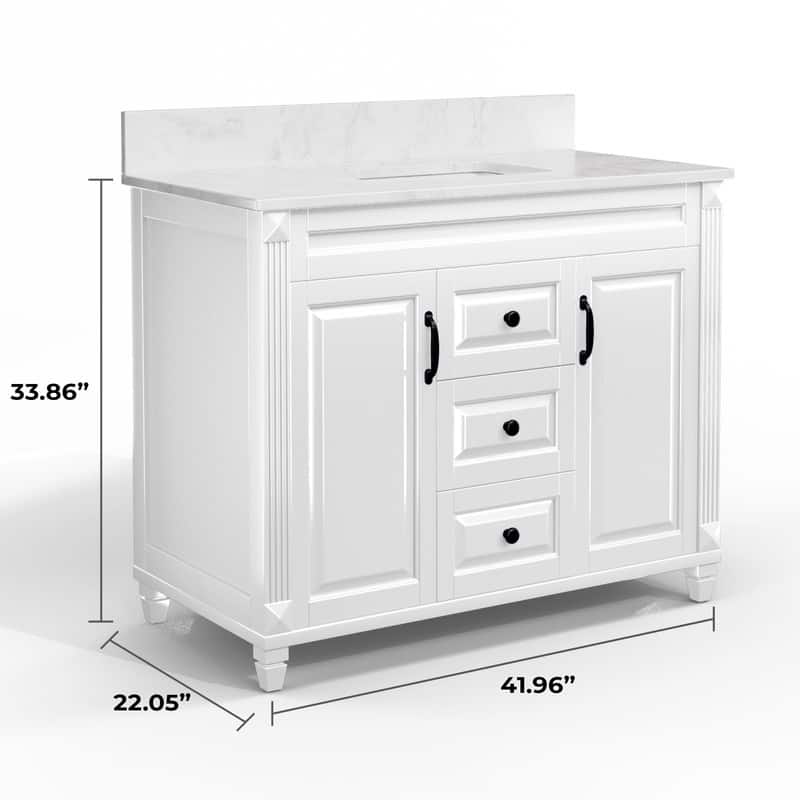 42-Inch Solid Wood Bathroom Vanity with Sink - Minimalist Elegant Style