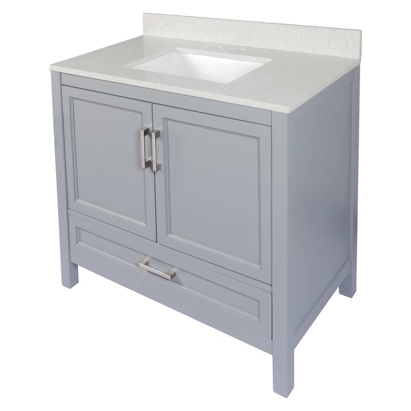 Nevado 37" Bathroom Vanity with Cultured Marble Vanity Top Sink in White with White Basin