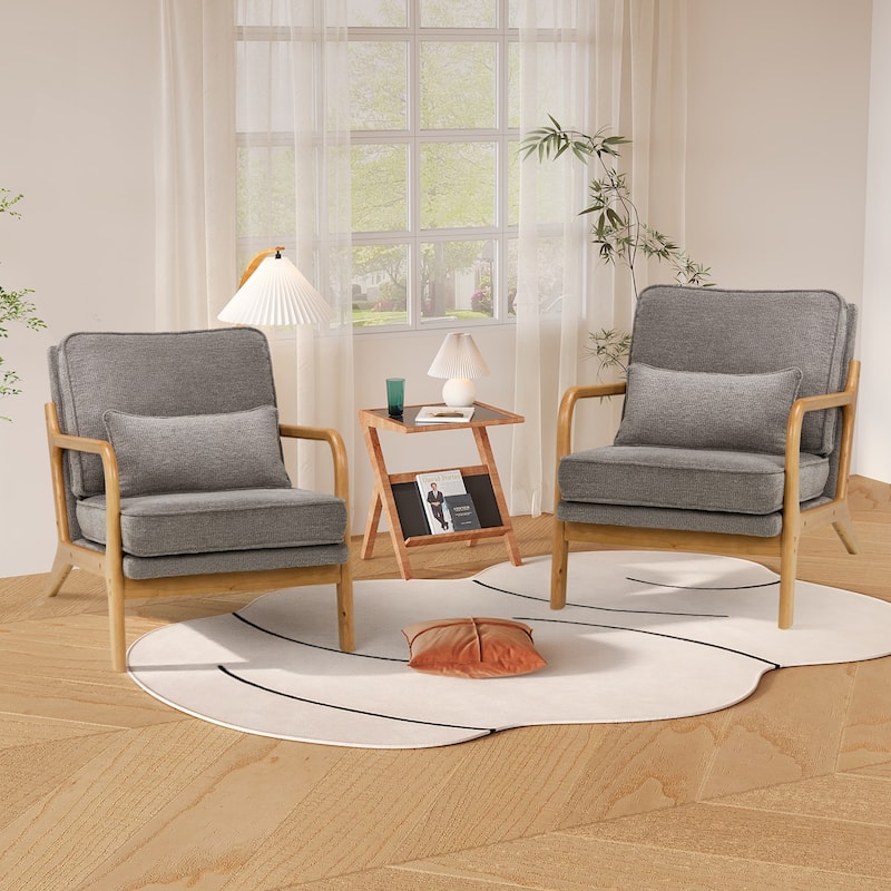 RENEWLINE Mid Century Modern Accent Chair with Lumbar Pillow - 2 - Grey