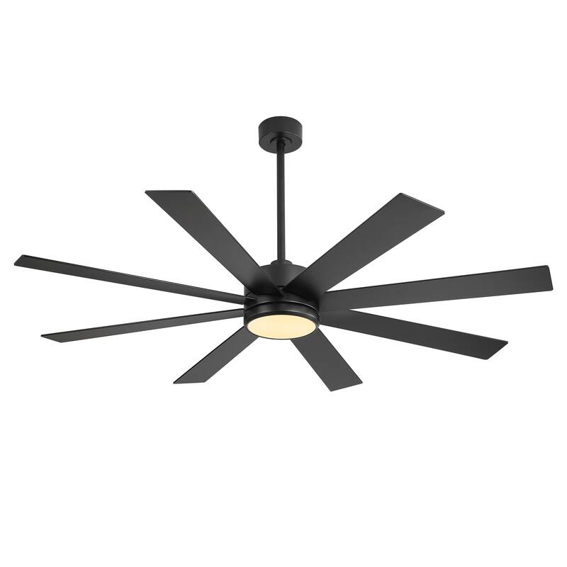 65-inch Black Ceiling Fan with LED Light Remote and Downrod(8-Blade)
