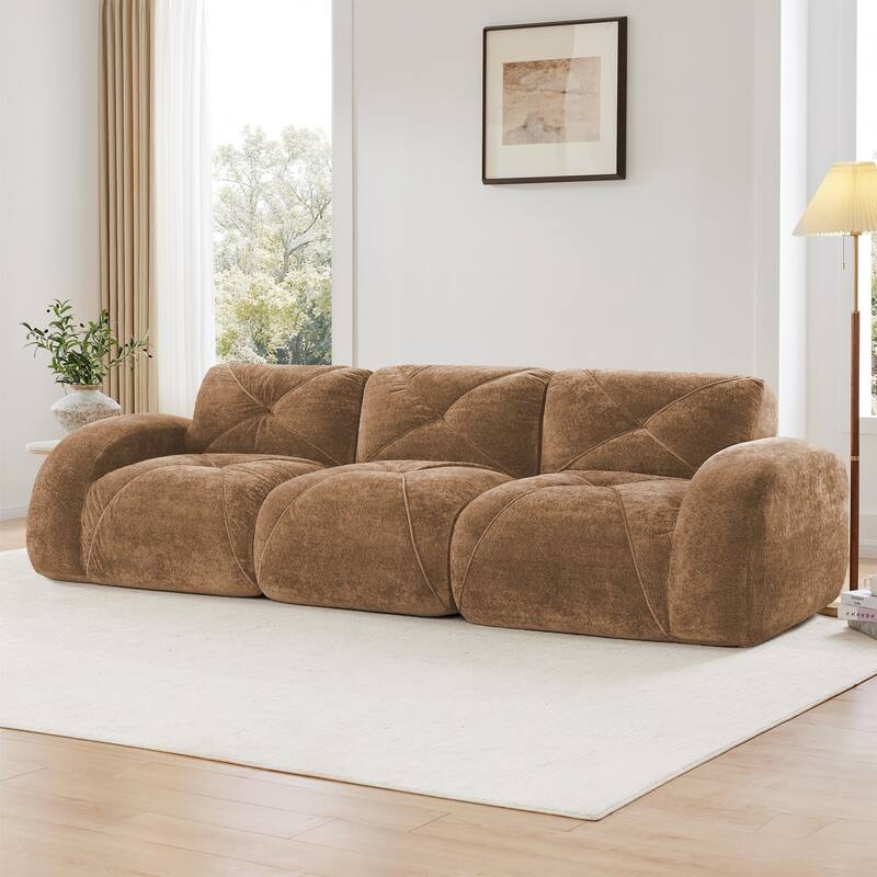 110" Boneless Sofa With Tufted, Soft Velvet Fabric, Modular Sectional Sofa Couches, 32D High Density Sponge