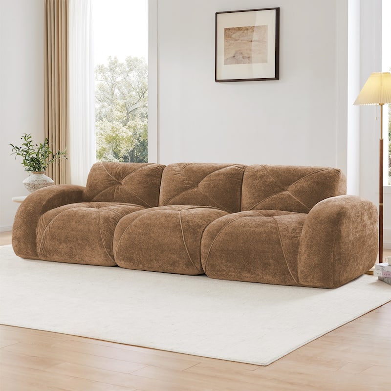 Roomfitters 114 Inch Modular Floor Sofa, Fluffy Plush Sectional with Ottoman, Chocolate - Camel 110''