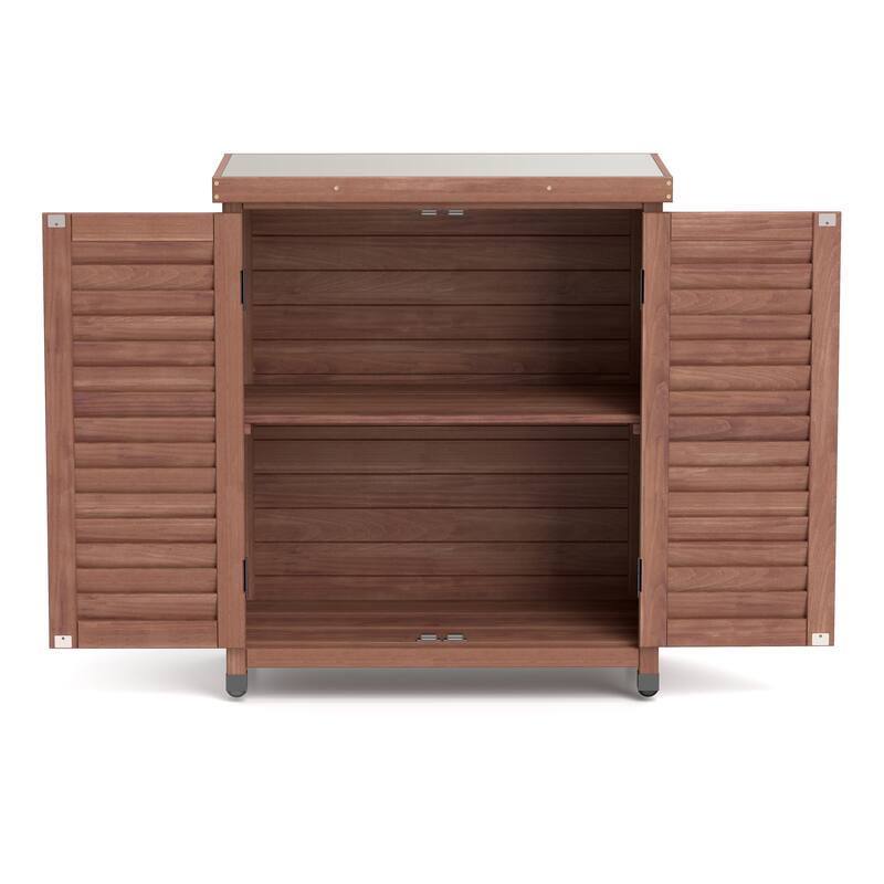 GDF Studio - Outdoor Wooden Potting Bench with Metal Tabletop Workstation and Storage Cabinet