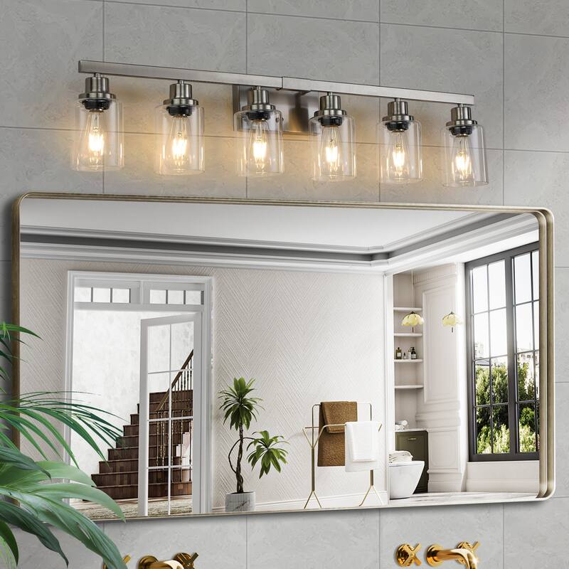 37" 6-Light Vanity Light with Clear Glass Shades, Modern Iron Metal Bathroom Wall Fixture for Mirror(No Bulbs)