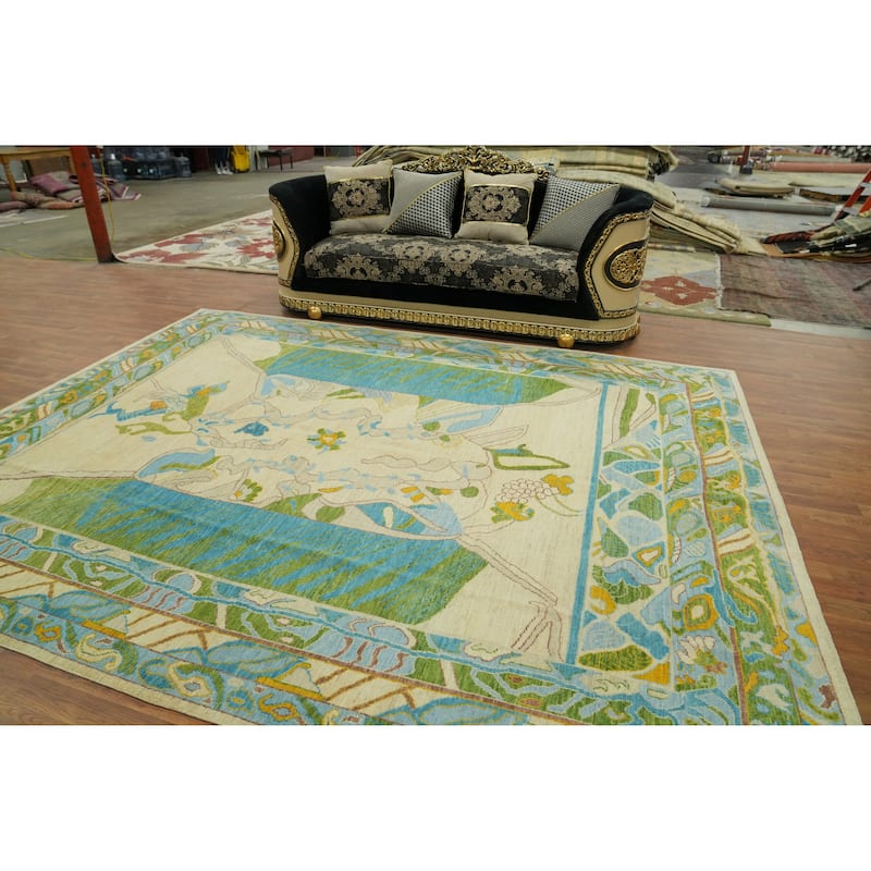 Vegetable Dye Wool Oushak Turkish Area Rug, Geometric Carpet - 11' 8'' X 9' 1''