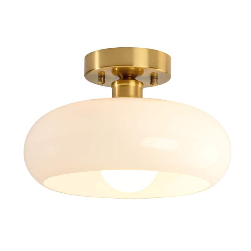10.4" Modern Bowl-Shaped with Brown/Milk White Glass Shade Wall Sconce/Semi-Flush Ceiling Light for Hallways, Bedroom