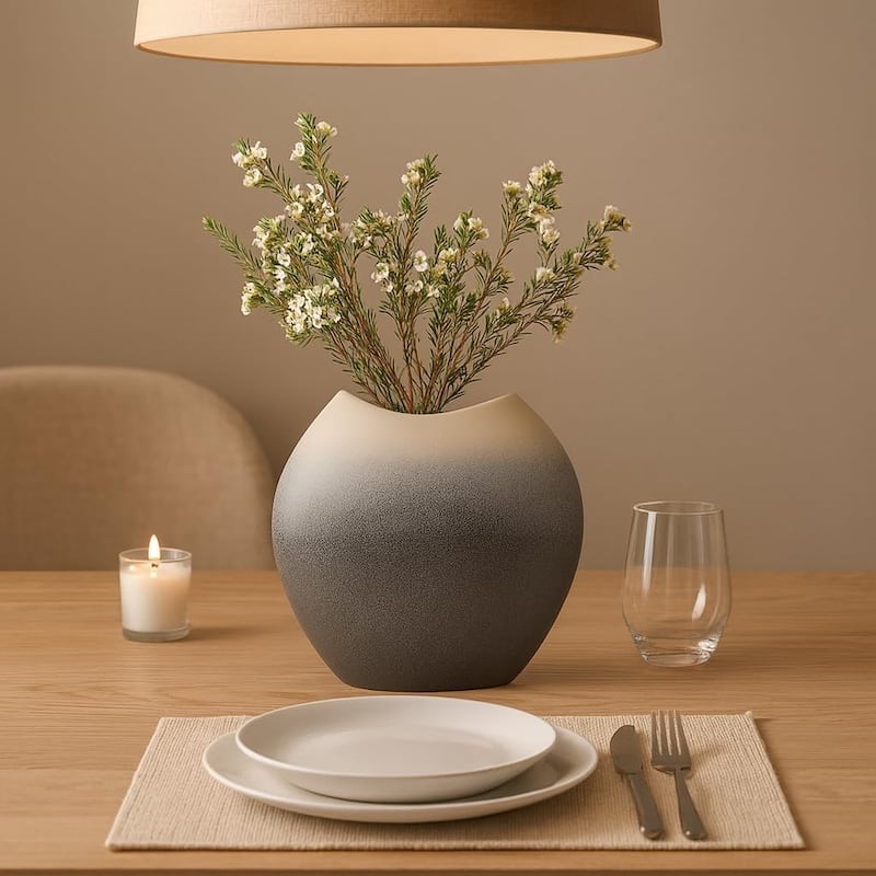 Aria Home Ceramic Oval Vase in Gray Finish Modern Decorative Accent