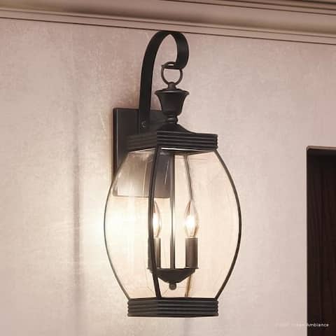 Luxury Colonial Outdoor Wall Light, 21"H x 7.5"W, with Transitional Style, Bowed Design, Medieval Bronze Finish