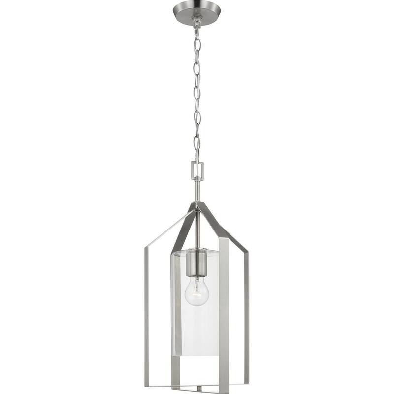 Vertex Collection One-Light Brushed Nickel Clear Glass Contemporary Foyer Light - 12 in x 12 in x 22.5 in