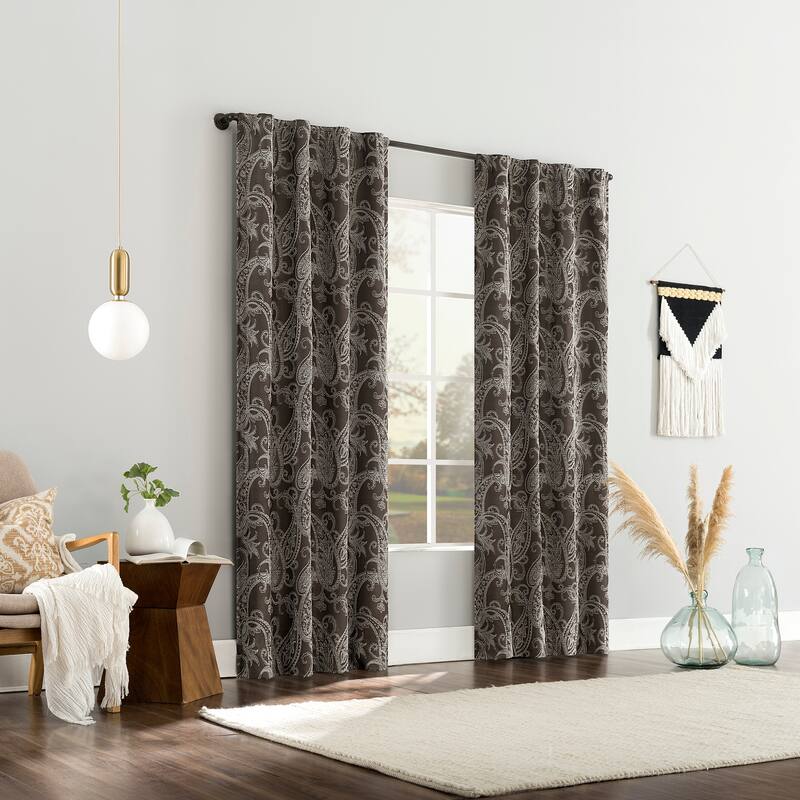 Sun Zero Pedra Paisley Embroidery Total Blackout Back Tab 1-Piece Curtain Panel, Single Panel