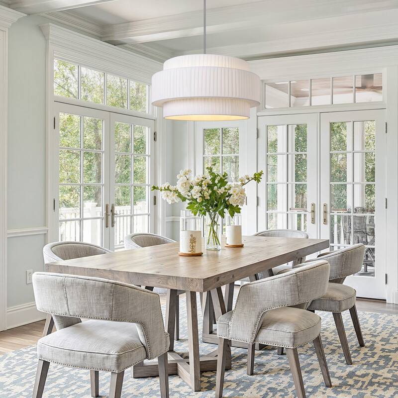 Modern 3-Tier Drum Chandeliers Fabric Shade Ceiling Hanging Pendant - 3-Tier/23.6inch