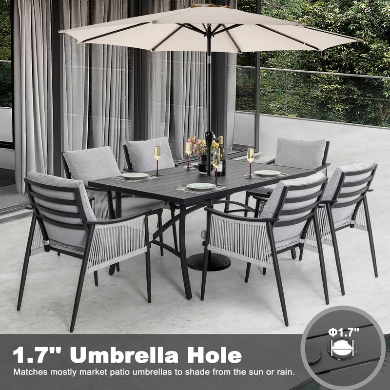 7-Piece Aluminum and Textilene Rope Patio Dining Set with Umbrella Hole
