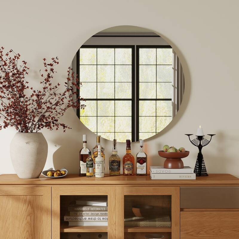 70cm Vathroom Mirror, Round Mirror, Matte White Backboard - 27.7 - 27.7