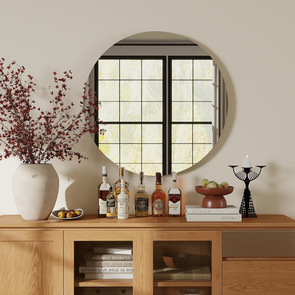 70cm Vathroom Mirror, Round Mirror, Matte White Backboard - 27.7