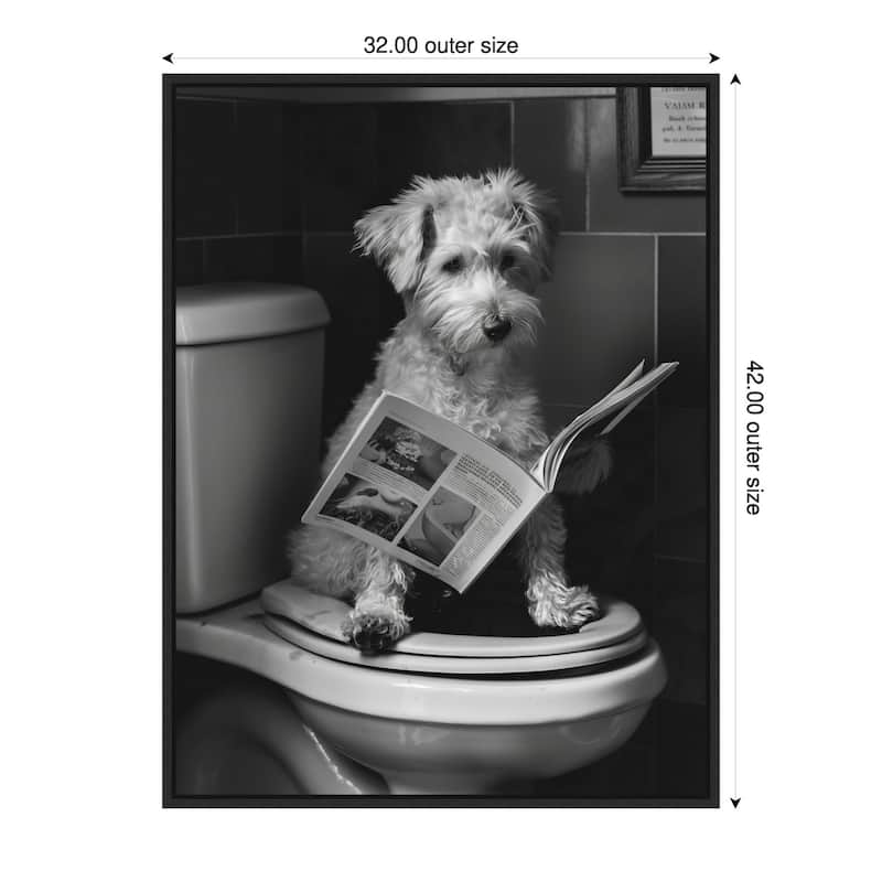 Good Boy Dog Toilet Art by Niky Rahner Framed Canvas Wall Art - 32 x 42 in