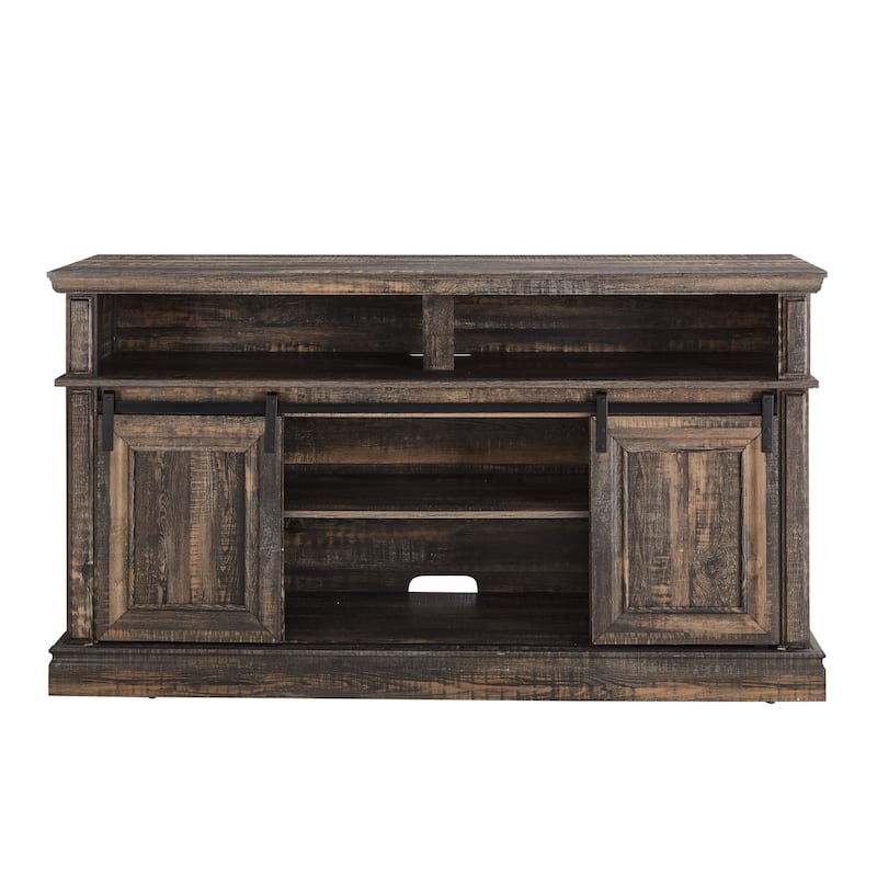Media Console Table, Mid Century style Entertainment TV Table,Sliding Door TV Cabinet,58.11"W*15.79"D*32.36"H Antique brown