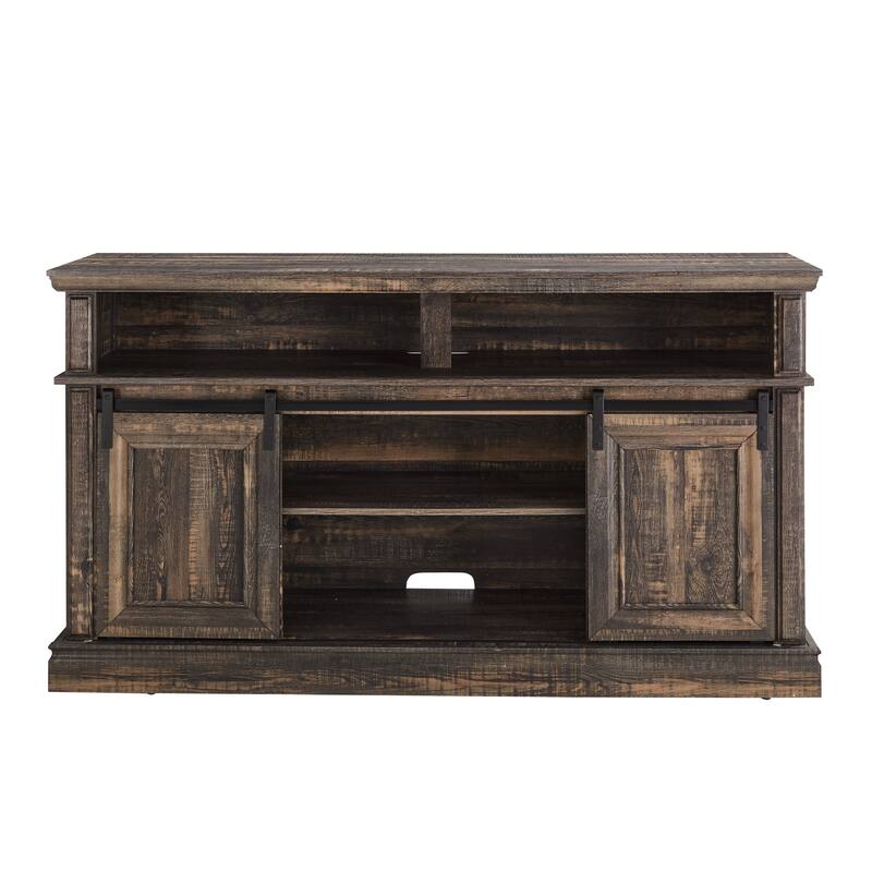 Media Console Table with Storage Cabinet, Mid Century Style Entertainment TV Table, Sliding Door TV Cabinet, Antique White.