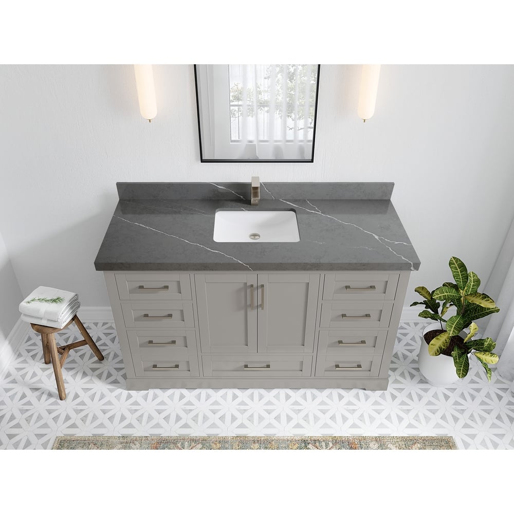 Willow Collection 60 in W x 22 in D x 36 in H Boston Single Bowl Sink Bathroom Vanity with Countertop