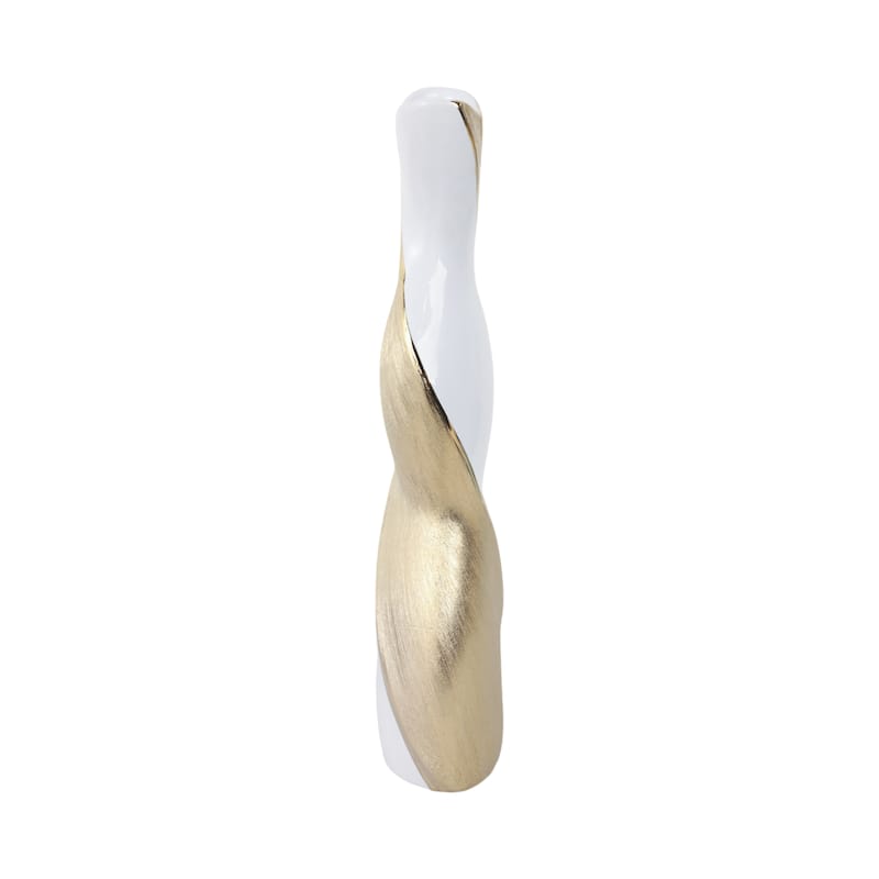 Contemporary Ceramic Twisted Vase -White and Gold Floral Vase