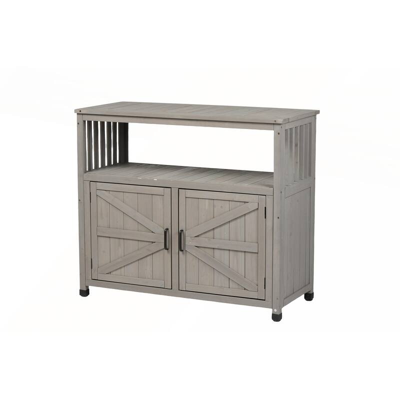 Wooden Patio Bar Table Set with Storage