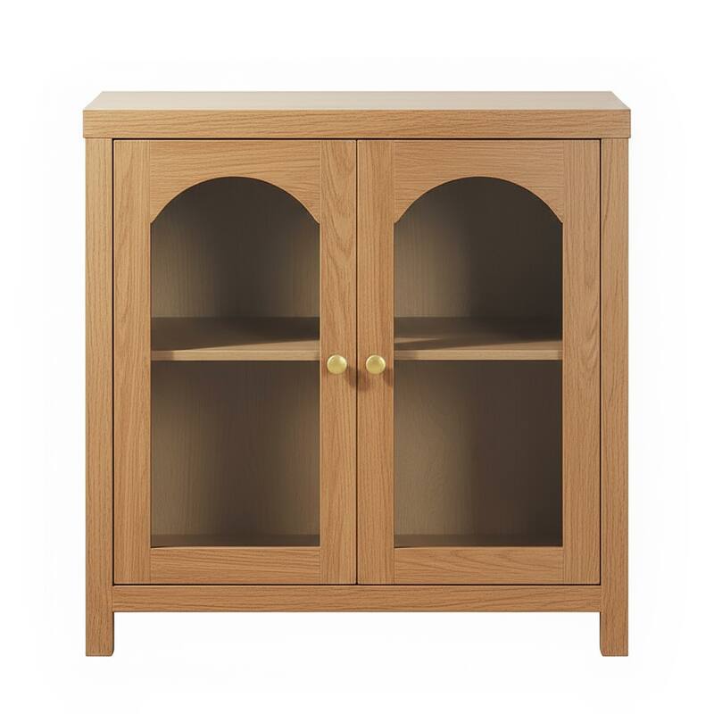 Walker Edison Modern Arched Glass Accent Cabinet with Brass Hardware