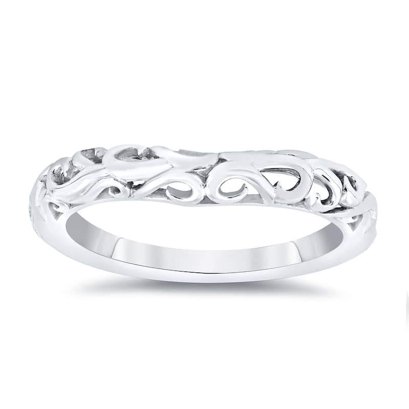 Auriya Vintage Carved 14k Gold Wedding Band - White - 9
