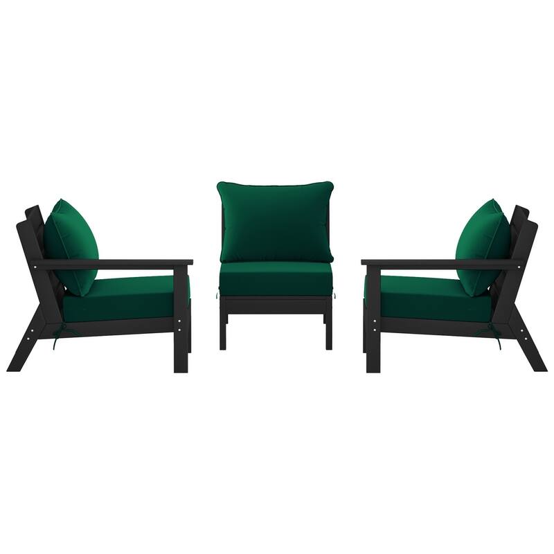 Birchwood All Weather HDPE Outdoor Patio Deep Seating Black Sofa With Cushions (3-Piece)