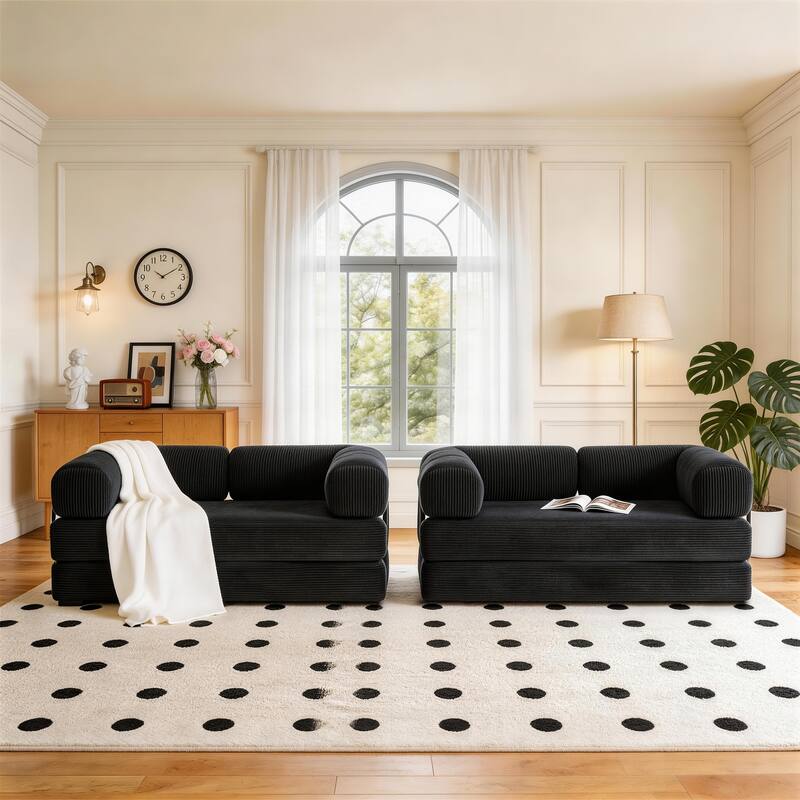 2 Set Corduroy Large Couch Convertible Floor Sofa Bed Sleeper