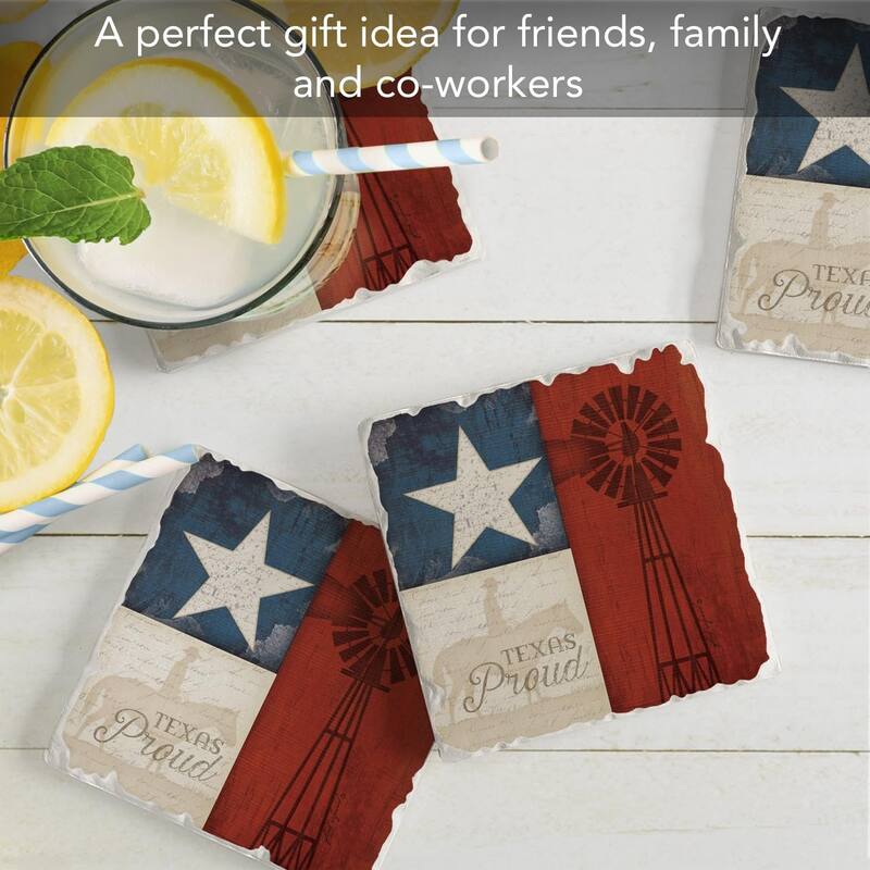 Texas Proud 4-Pack Tumbled Tile Stone Coasters with Protective Cork Backing Manufactured in The USA