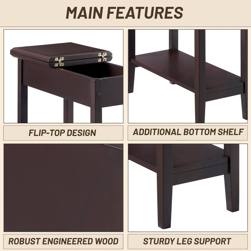 Stylish Slim End Table, Narrow Nightstand, and Skinny Bedside Table