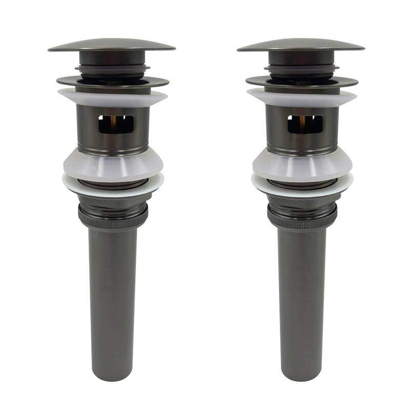 2 Pcs Bathroom Sink Drain With Overflow,Vessel Sink Lavatory Vanity Pop Up Drain Stopper,304 Stainless Steel - Gunmetal