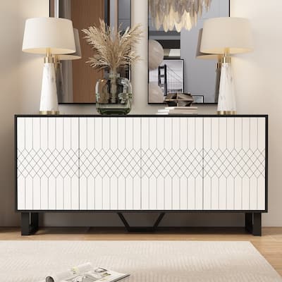 Modern 4 Door Bookmatch Buffet 63inch Black White End Table Sideboard