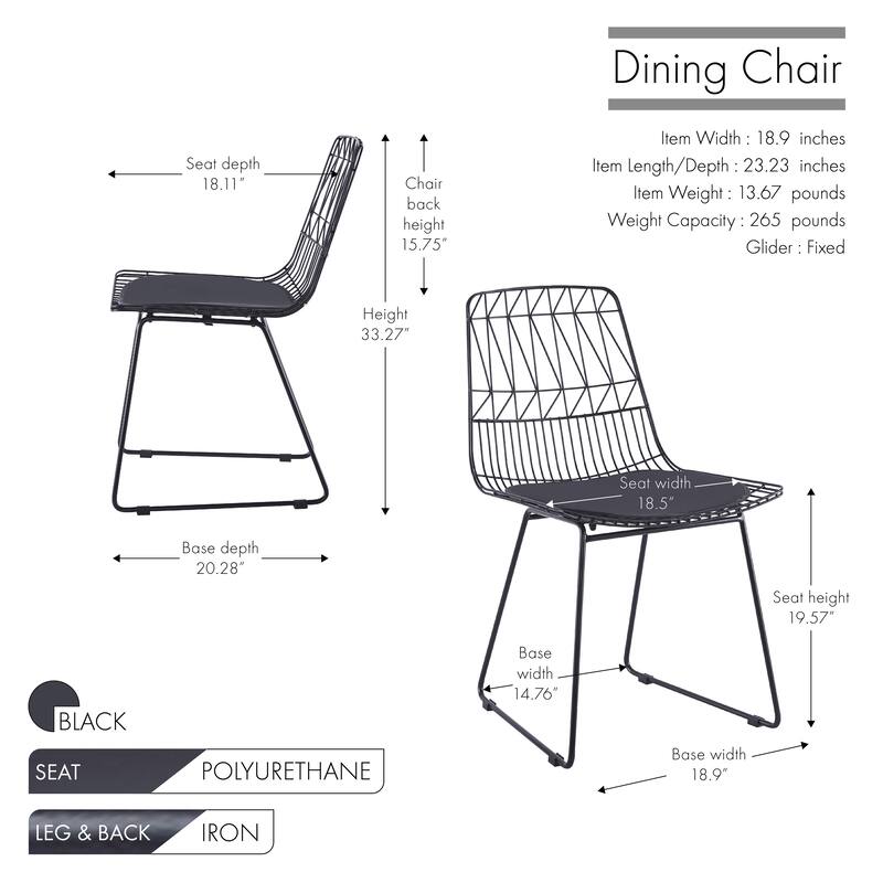 Porthos Home Yoshi Geometric Metal Dining Chairs with PU Leather Seat Pad, Set of 2