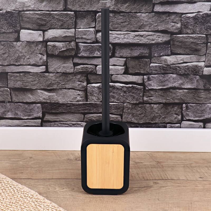 Toilet Brush and Holder Rubber and Wood - 4 L x 3.9 W x 15.2 H