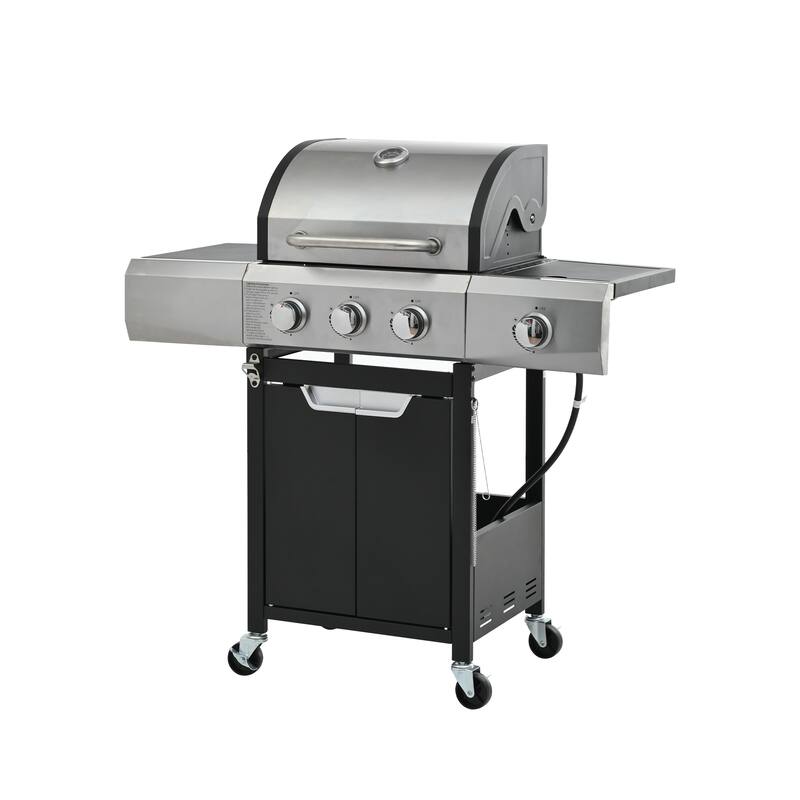 3 Burner Outdoor BBQ Grill Portable Charcoal Cooking Station with Side Stove, for Picnic Camping and Backyard