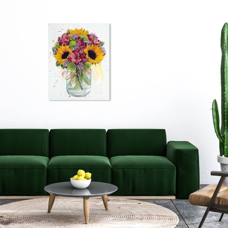Wynwood Studio Canvas Floral and Botanical New bouquet Jar Yellow and Dark Yellow Traditional Wall Art Canvas Print - 36 x 30