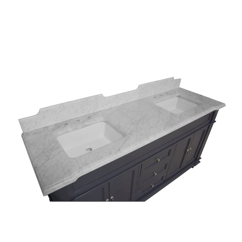 KitchenBathCollection Elizabeth 72" Double Bathroom Vanity with Carrara Marble Top