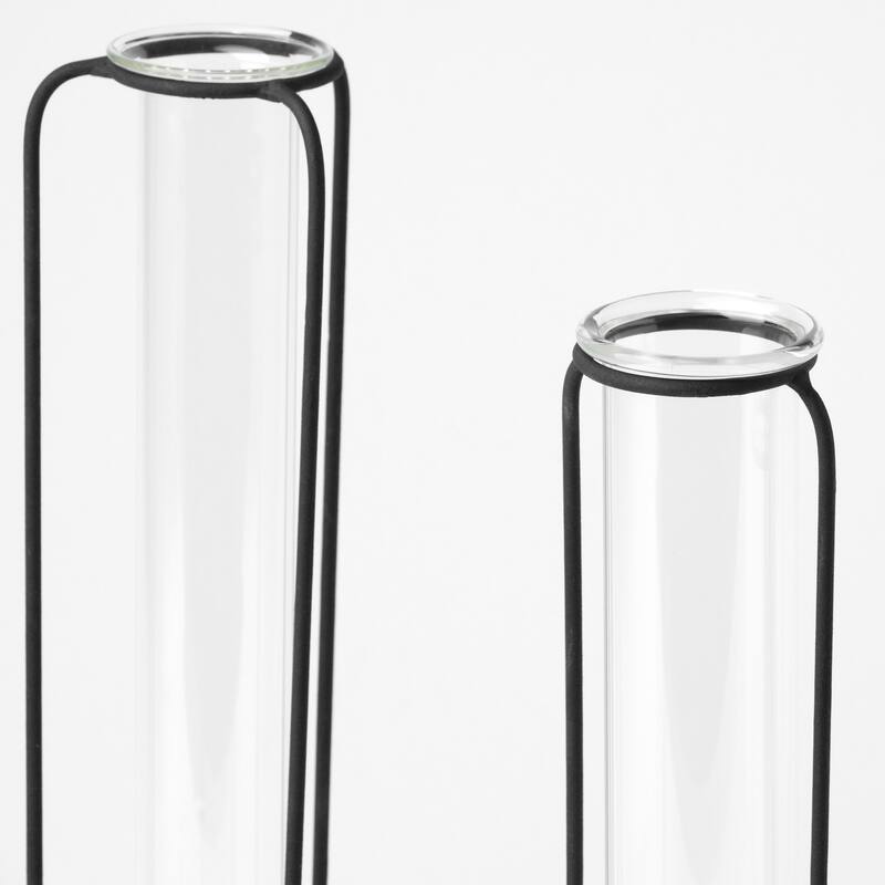 HomeRoots Set of Three Black Abstract Cylinder Metal Table Vase - 3" W x 11" H x 3" D