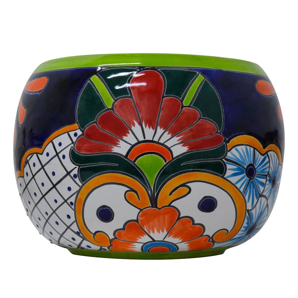 11 in. Green Detailed Talavera Ceramic Baul Planter