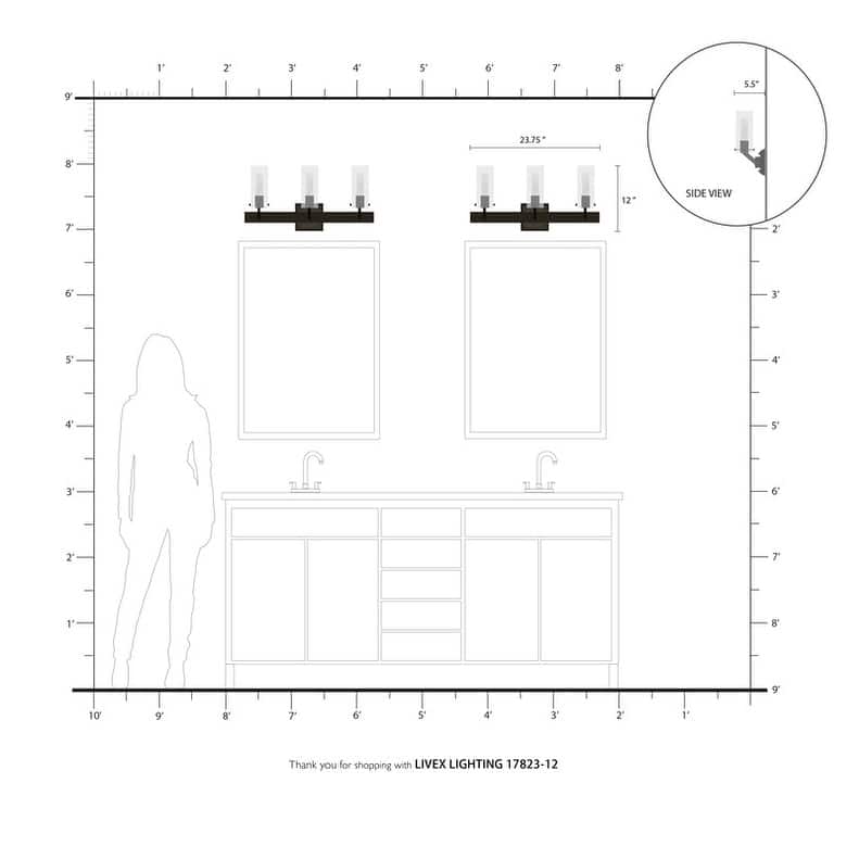 Livex Lighting 3-Light Satin Brass Vanity Sconce, 17823-12 - 23.75"W x 12"H x 5.5"D