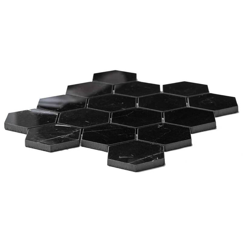The Tile Life Stately Hex 11x14 Nero Marquina Porcelain Floor & Wall Tile