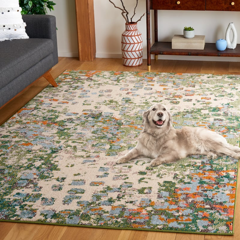 SAFAVIEH Monaco Panna Boho Abstract Modern Watercolor Area Rug - 8' x 10' - Sage/Rust