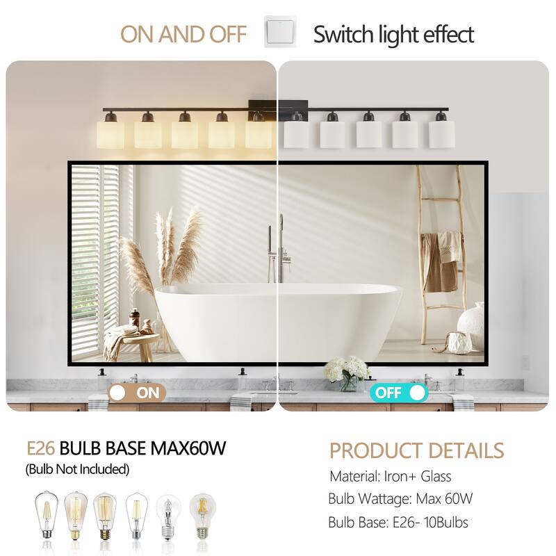 10-Light Bathroom Vanity Lights Over Mirror, 65.4 inch Vanity Lights Fixtures with Glass Shades Modern Vanity Lights